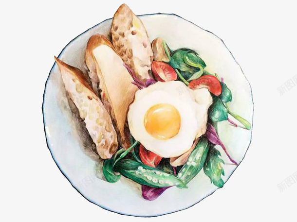 水彩食物png免抠素材_新图网 https://ixintu.com 卡通 彩色 手绘 水彩 装饰 青菜 食物 鸡蛋
