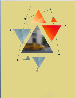 简约几何扁平三角连接模糊金色海报画册矢量图背景