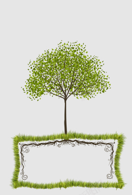 绿色环保树木绿草文本框海报背景矢量图背景