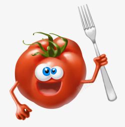 微笑西红柿拿叉子的西红柿高清图片