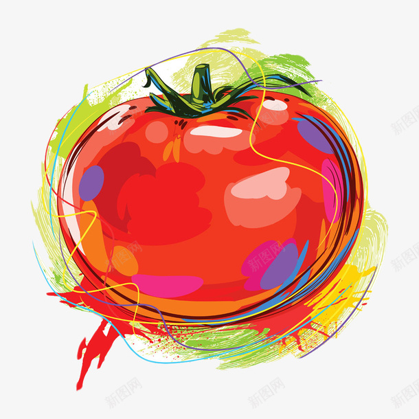 彩画番茄png免抠素材_新图网 https://ixintu.com 图画番茄 彩画 彩色 树上的果实 番茄 番茄树 西红柿