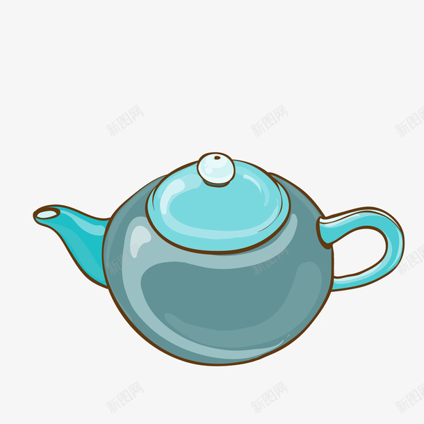 蓝色卡通茶壶png免抠素材_新图网 https://ixintu.com 卡通茶具 卡通茶壶 背景装饰 蓝色茶壶
