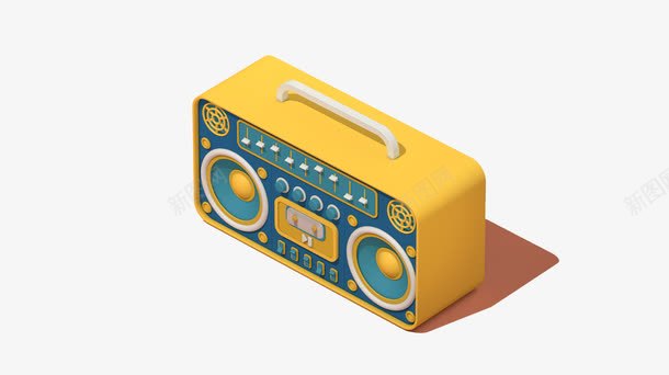 老式录音机png免抠素材_新图网 https://ixintu.com 立体设计 蓝色 黄色