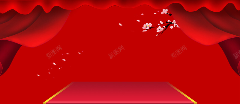 梅花红帘舞台新年节日背景背景
