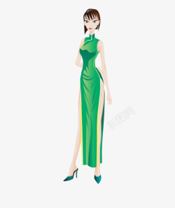 绿色旗袍美女素材
