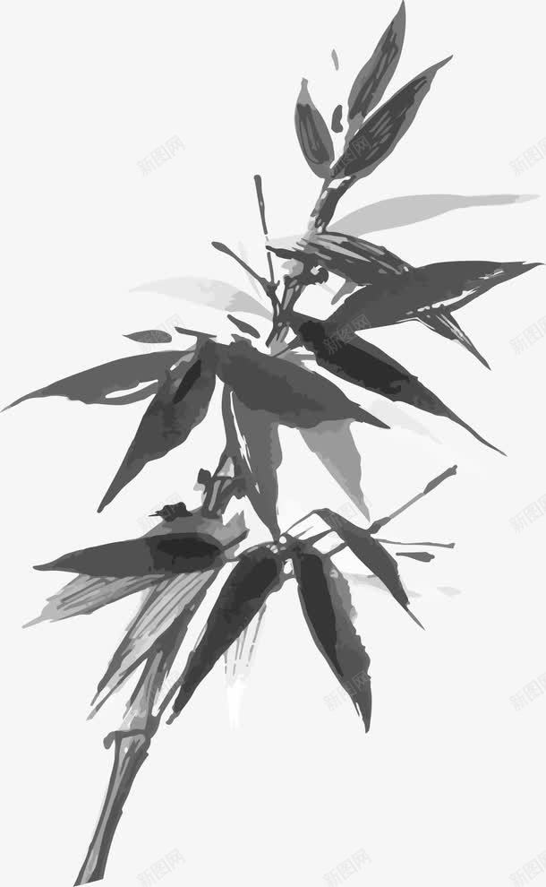 水墨画竹叶png免抠素材_新图网 https://ixintu.com 图画 字画 手绘 水墨画 竹叶 黑白