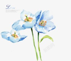 蓝色水墨花朵美景素材