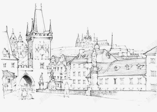 手绘中世纪城堡png免抠素材_新图网 https://ixintu.com 创意 简约 线条
