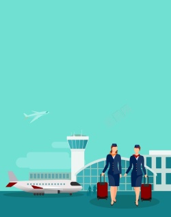 机场海报矢量扁平化机场空姐背景高清图片