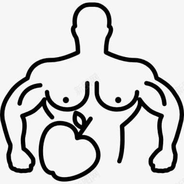 男性的肌肉轮廓与苹果图标图标