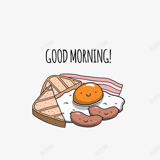 卡通美味早餐摆拍png免抠素材_新图网 https://ixintu.com 三明治 培根 美味早餐 食物摆拍 香肠 鸡蛋