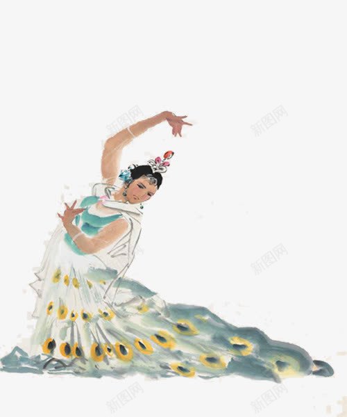 孔雀舞蹈png免抠素材_新图网 https://ixintu.com 传统舞蹈 傣族 傣族生活 孔雀舞 水墨画 舞蹈