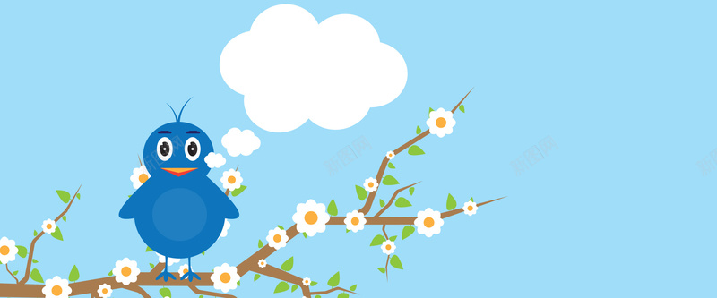 蓝鸟在树枝上的背景图矢量图ai设计背景_新图网 https://ixintu.com 卡通 手绘 树 海报banner 白云 童趣 花朵 蓝天 蓝鸟 矢量图