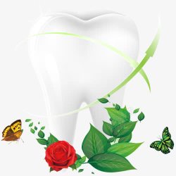 牙齿健康与绿叶素材