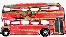 公交PNG图红色手绘的公交车高清图片