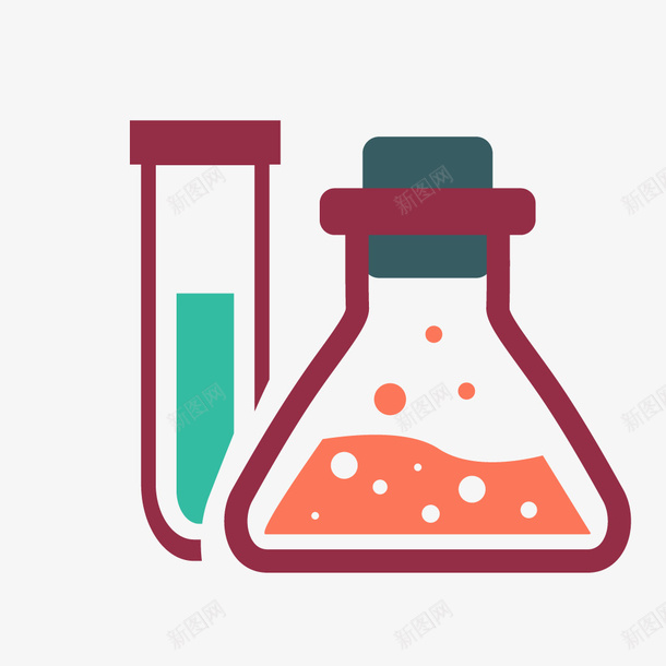 卡通锥形瓶和试管png免抠素材_新图网 https://ixintu.com 化学用品 卡通 实验 手绘图 液体 试管 锥形瓶