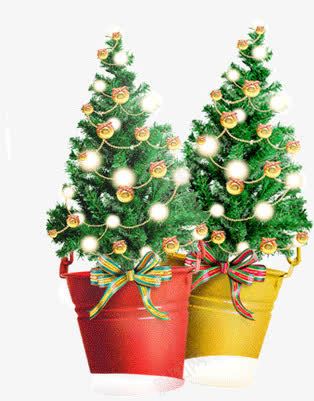 一对圣诞树png免抠素材_新图网 https://ixintu.com 发光 圣诞 圣诞树 绿色 蝴蝶结