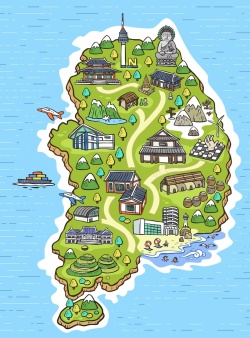 济州岛地图手绘矢量旅游韩国大佛景点地图海报背景高清图片