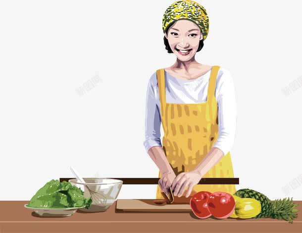 卡通厨师png免抠素材_新图网 https://ixintu.com 切菜 厨娘 料理 瓜果 蔬菜
