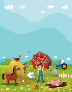 马的画矢量卡通农田畜牧耕种背景高清图片