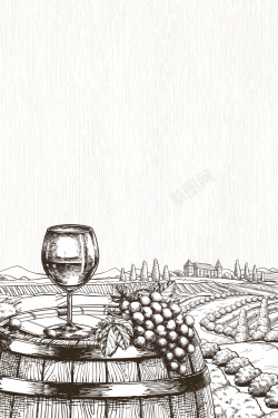 素描酒桶欧式复古手绘红酒葡萄酒背景矢量图高清图片