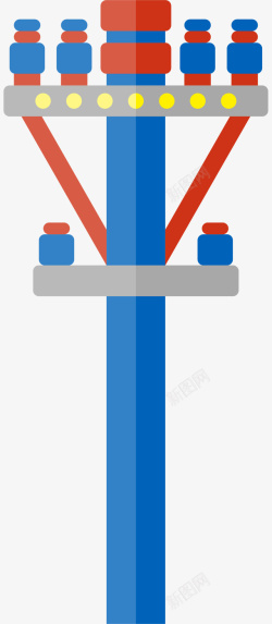 电线杆上示意的工人卡通红蓝色电线杆高清图片