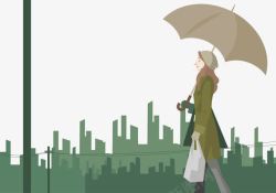 雨天城市街边撑伞的女子高清图片