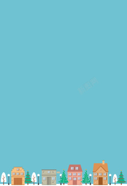 蓝色别墅扁平化蓝色城市建筑海报背景矢量图高清图片
