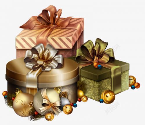 圣诞节礼盒礼物png免抠素材_新图网 https://ixintu.com 圣诞节 礼物 礼盒 金色