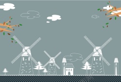 荷兰旅游矢量手绘旅游荷兰风车背景高清图片