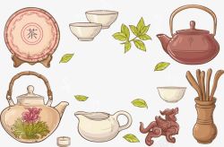 花茶和茶壶矢量图素材