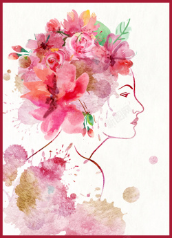 女子旗袍水彩绘女子侧脸妇女节贺卡海报背景矢量图海报