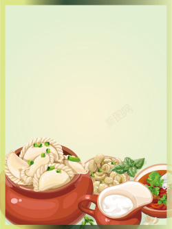 水煮手绘卡通美食水饺春节节日背景矢量图高清图片