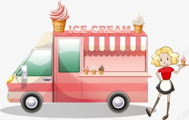 冰淇淋快餐车与美女png免抠素材_新图网 https://ixintu.com 冰淇淋 美女 餐车