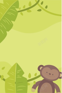 矢量卡通动物猴子绿色简约背景背景