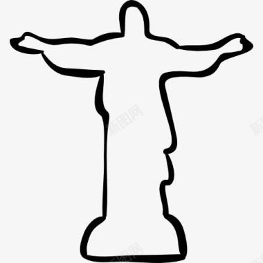 基督巴西雕塑手绘轮廓图标图标