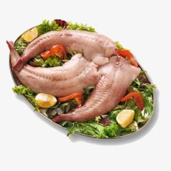 新鲜海味沙拉盘上的鱼肉高清图片
