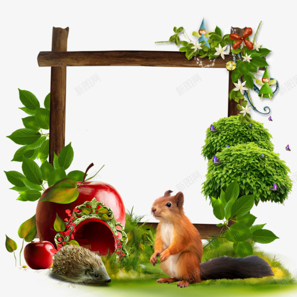 创意相框png免抠素材_新图网 https://ixintu.com 创意 创意相框 小动物 精美 绿色植物 装饰