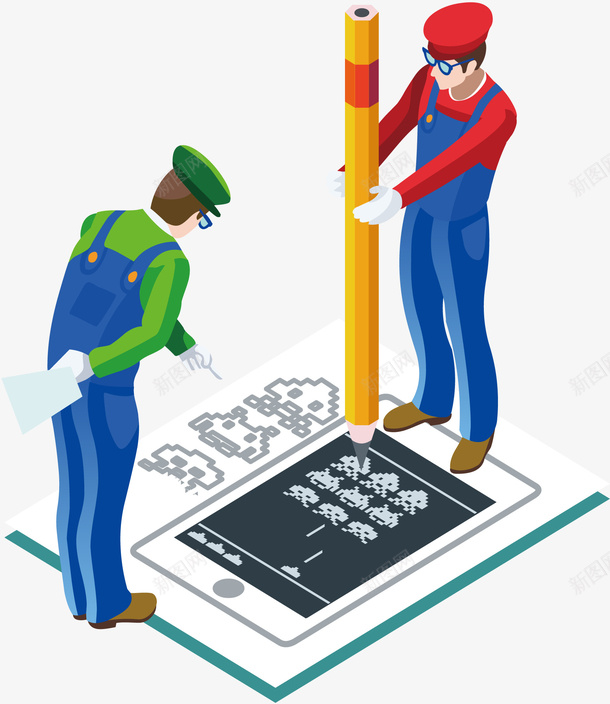 手绘建筑绘图人员矢量图ai免抠素材_新图网 https://ixintu.com 人物插画 建筑 手绘 绘图人员 设计师 矢量图