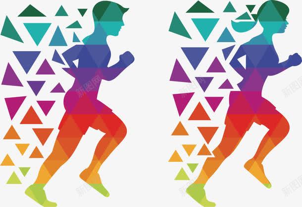跑步的男女png免抠素材_新图网 https://ixintu.com 低多边形 炫彩 矢量素材 跑步男女 跑步的人