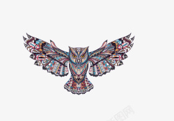 彩色展翅猫头鹰图案矢量图素材