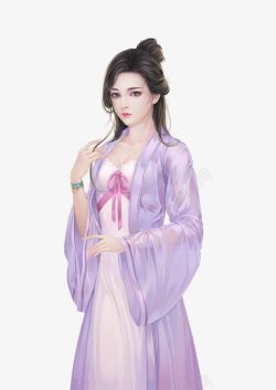 紫色透明寝衣女子古风手绘素材