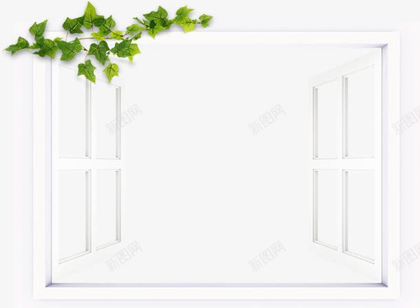 窗户上的绿叶png免抠素材_新图网 https://ixintu.com 叶子 白色窗户 白色窗框 窗子 窗户 绿叶