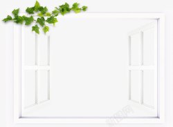 白色窗子停车库窗户上的绿叶高清图片