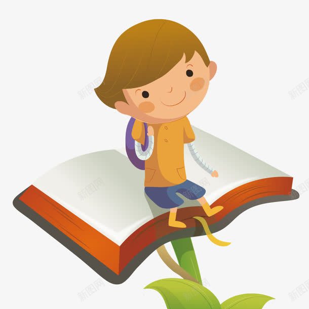 男孩坐在书上png免抠素材_新图网 https://ixintu.com 书籍 图书 手绘 插画 男孩
