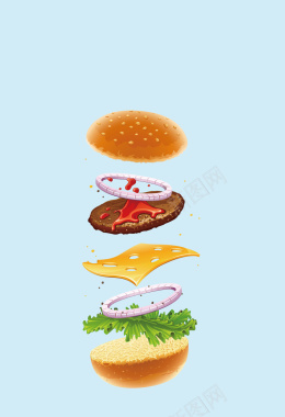 清新美味汉堡剖析分层海报背景矢量图背景
