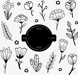 黑白花卉植物装饰矢量图素材
