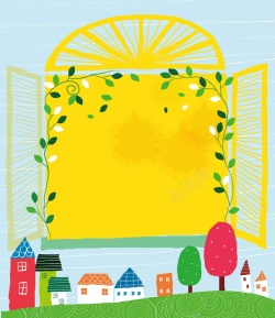 水彩木屋矢量卡通水彩手绘天窗创意背景高清图片
