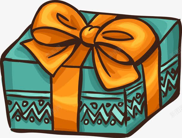 蓝色手绘礼物盒png免抠素材_新图网 https://ixintu.com 卡通图案 圣诞节 礼物盒 节日 蓝色