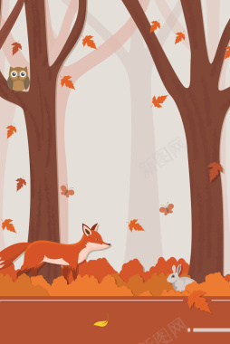 卡通狐狸森林插画平面广告矢量图背景